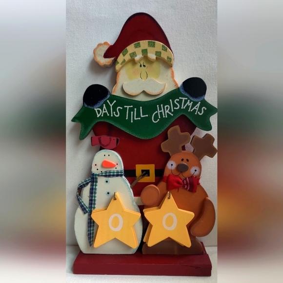 Christmas Countdown Wood Calendar Santa Snowman Reindeer New Condition - Picture 4 of 6